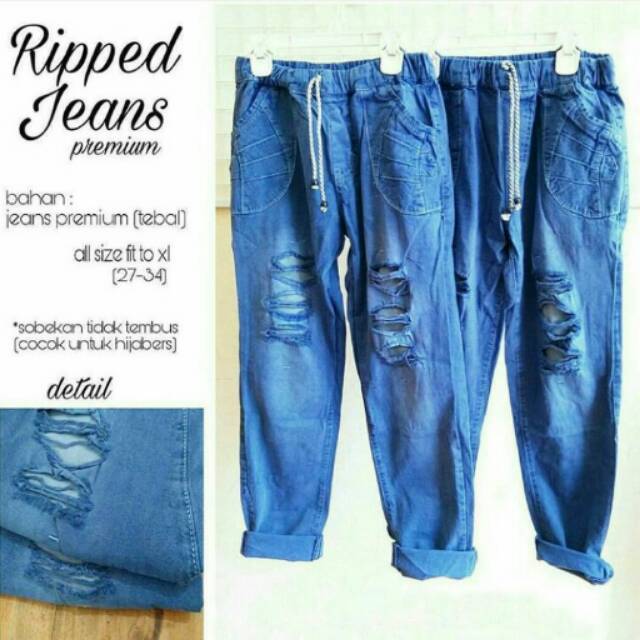 TERMURAH! TERLARIS! Ripped Jeans Premium/ Celana Panjang Jeans Wanita Muslim Modern Harga Murah