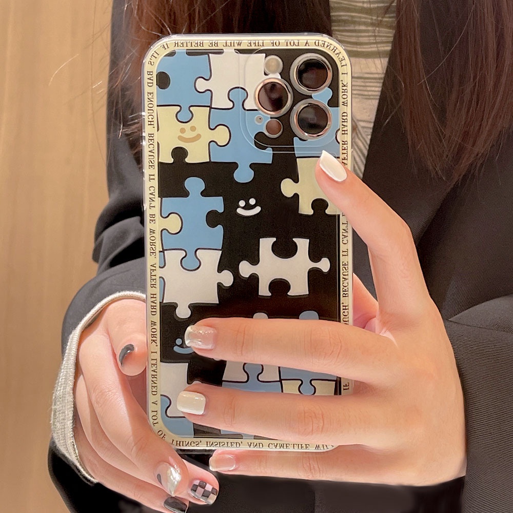 Soft Case Silikon Desain Puzzle Jigsaw Smile Untuk Iphone 7 8 Se 2020 7 + 8 PLUS 11 12 13 PRO MAX