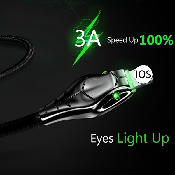 [Black Mamba Serpentine iphone  &amp; Android Micro &amp; Type C Fast Charging Cables Cord ] [Fast Charging Cable Line]