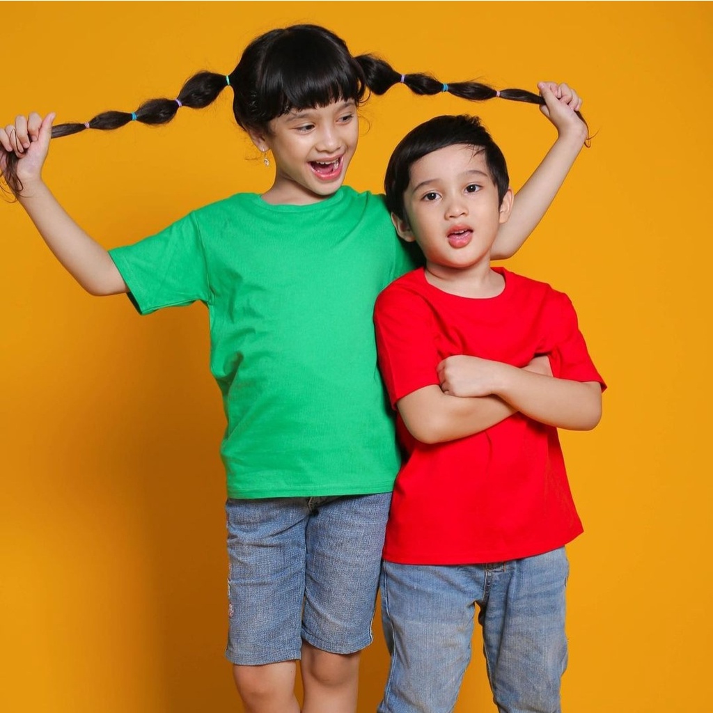 Kaos Polos Anak Bayi Batita Balita Cewe dan Cowo Bahan REAL COTTON COMBED Adem dan Nyaman Size S, M dan L Standart Distro Murah . Polosan Baju Anak