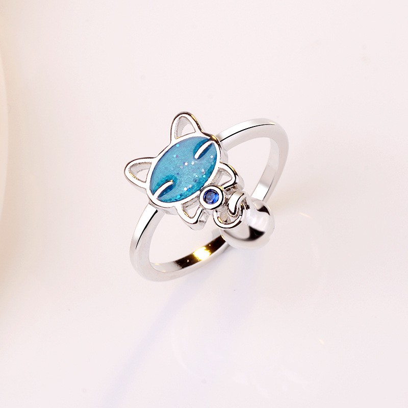 Cincin Perak 925 Asli Cincin Perak untuk Wanita Kreatif Kucing Bell Cincin Yang Dapat Disesuaikan Fashion Aksesoris Perhiasan