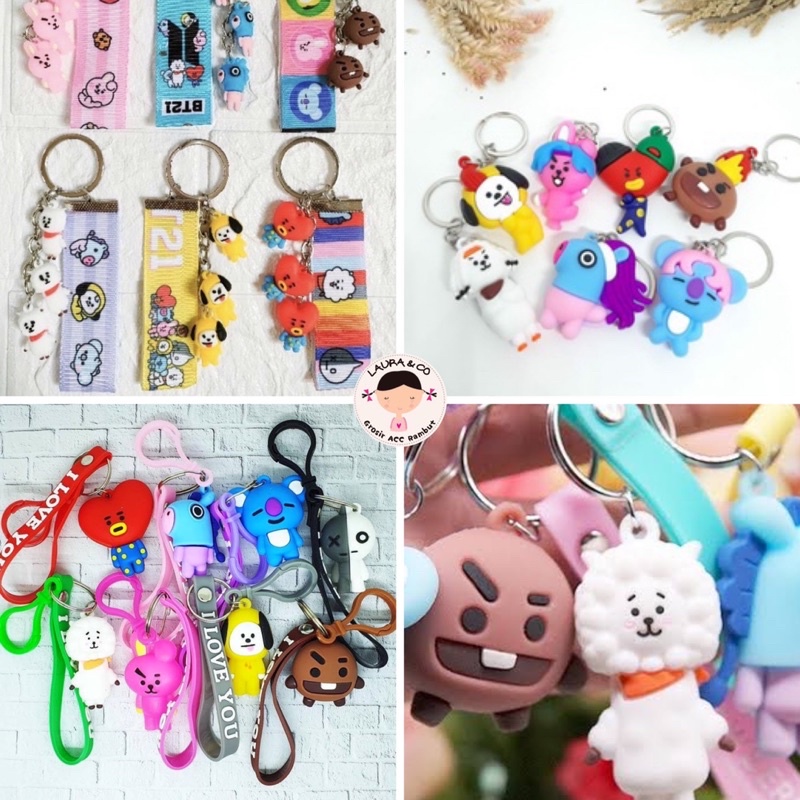 Gantungan Kunci 12pc Sanrio Strap Lapis Karet Silicon 3D BTS BT21 Kpop