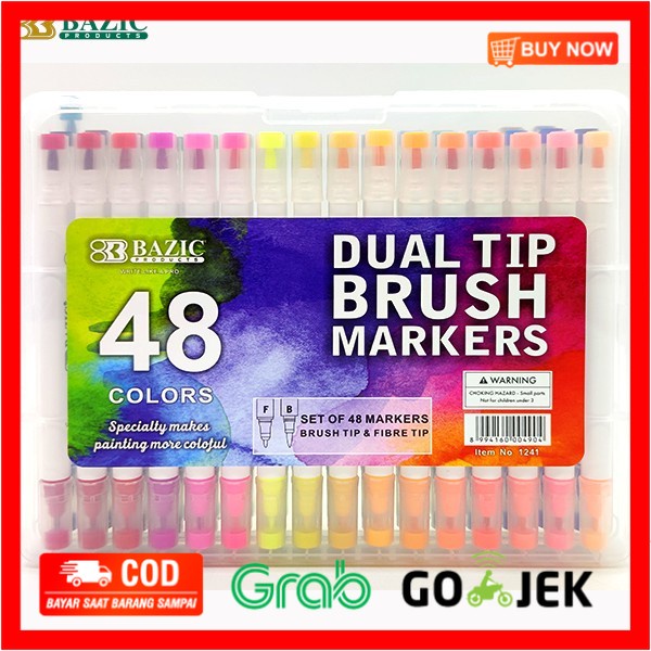 

(BISA COD) Bazic 48 Colors Dual Tip Brush Markers
