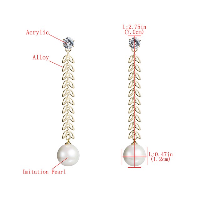 LRC Anting Tusuk Fashion Silver Alloy Multi-layered Leaf-shaped Diamond-like Pearl Earrings F76057