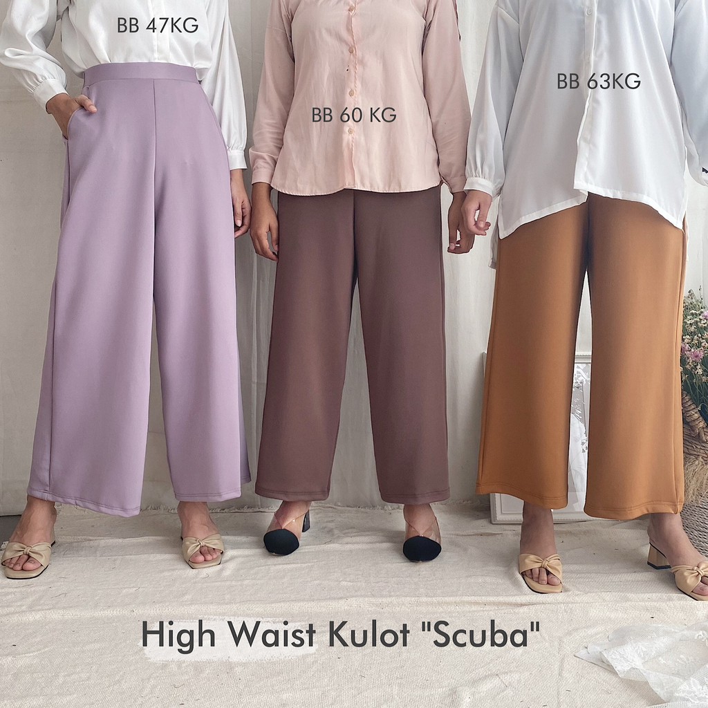 Scuba Kulot High Waist, Celana Wanita Bahan Premium