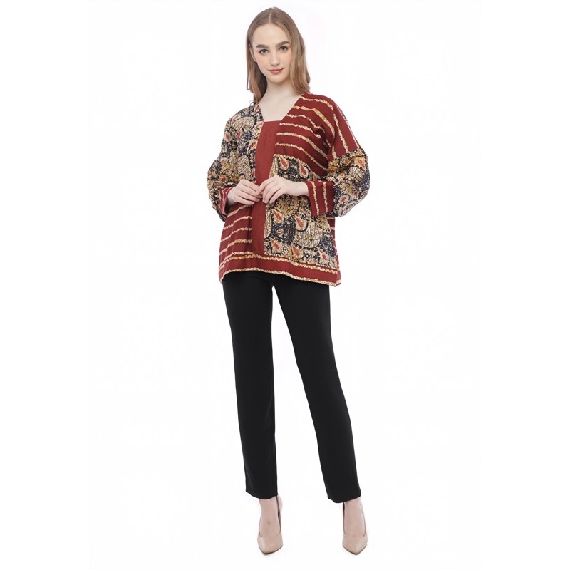 Larisgaleri Eva Blouse Batik Atasan Wanita Modern Batik Cap Kombinasi  Tulis - Free Mask