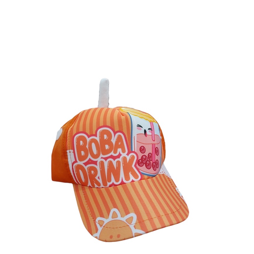 Topi Anak Boba / Topi Print Depan Boba Anak Usia 1-8 Tahun Laki Perempuan Trucker Hat