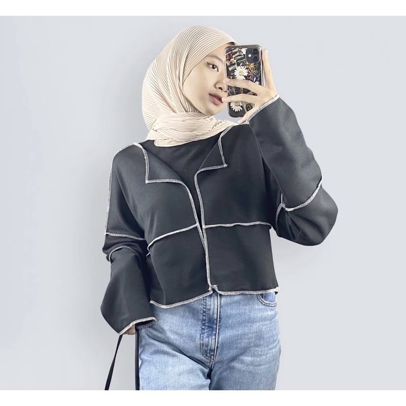 Asvy Contrast Cardigan Outer RIB - BAJU KEKINIAN TERMURAH