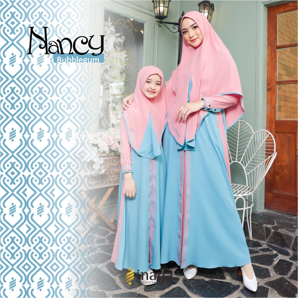 NANCY SERIES INYALESY MOM INAYA LESY KIDS COUPLE IBU DAN ANAK PEREMPUAN SATU SET HIJAB WARNA BUBBLEG
