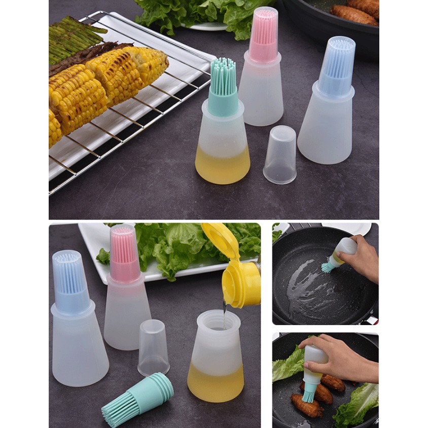 As1910 Botol Kuas Oles Minyak Silikon BBQ Silicone Basting Oil Brush Bottle