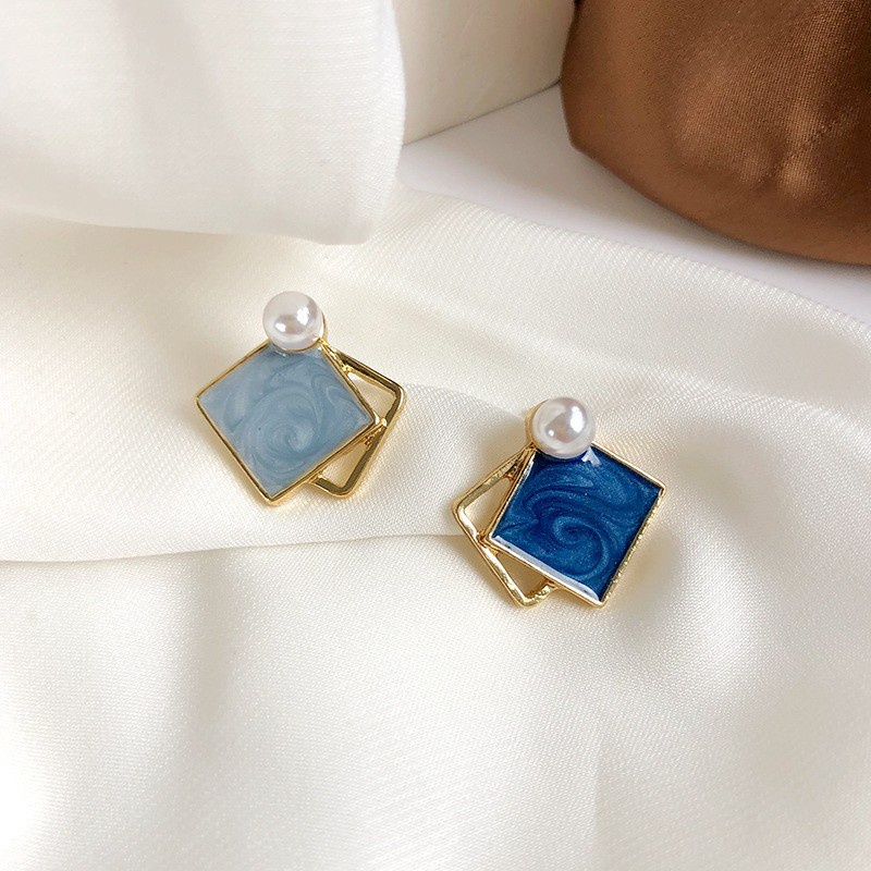 Anting Wanita Warna Biru Gaya Korea Untuk Musim Panas