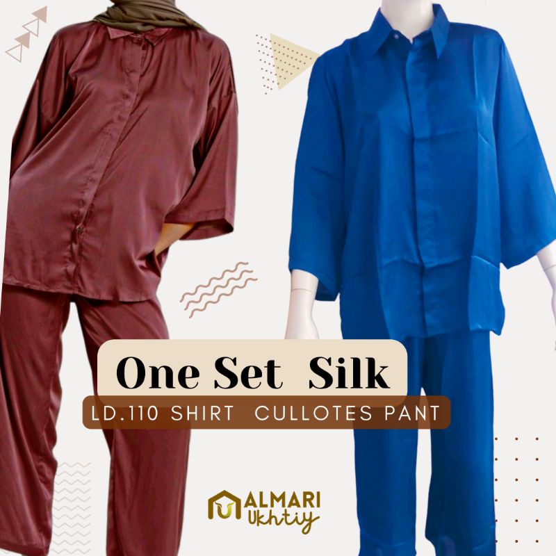 Setelan/ Pajamas set / Piyama Tangan Panjang/One Set Premium Silk Jumbo Celana Kulot