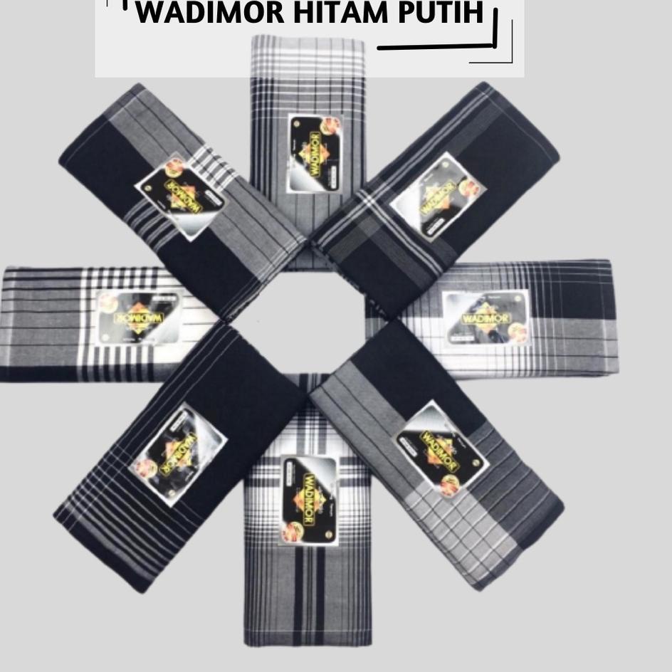 [BLACK WHITE] Sarung WADIMOR hitam putih garis kotak kotak Black and white Kain Tenun Sholat Shalat Dewasa Pria Laki Pesantren Santri Muslim GROSIR