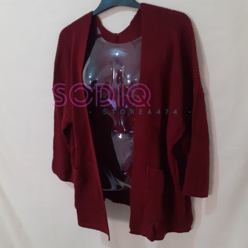 Cardigan Oversized Cardi Outer LOOCY PREMIUM Rajut Tebal Cardy Oversize Lavella Wanita-Maroon