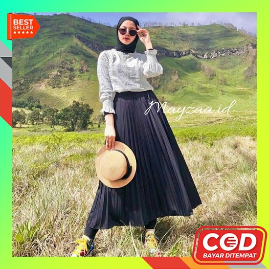 Rok Dasar Model A Panjang Hitam/Rok Dasar Model Span Panjang Hitam Rok Plisket Premium Hitam Mayza