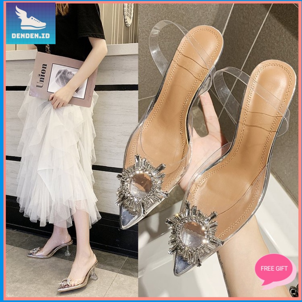 [Ada Size 41] Sandal Wanita Sandal Heels Transparan Tinggi Sepatu Kerja Korea Import