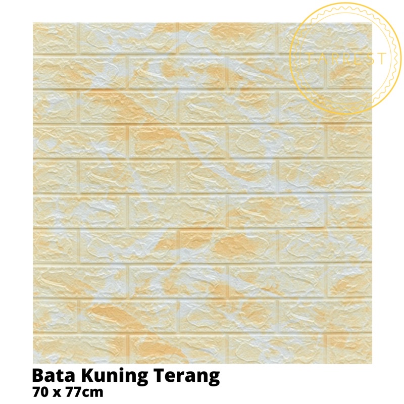 Wallpaper Dinding Foam 3D Motif Batu Marmer Kotak Putih 70 X 77CM 3mm-Bata Kuning Terang