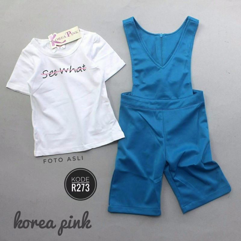 SETELAN IMPORT KOREA PINK OVERALL