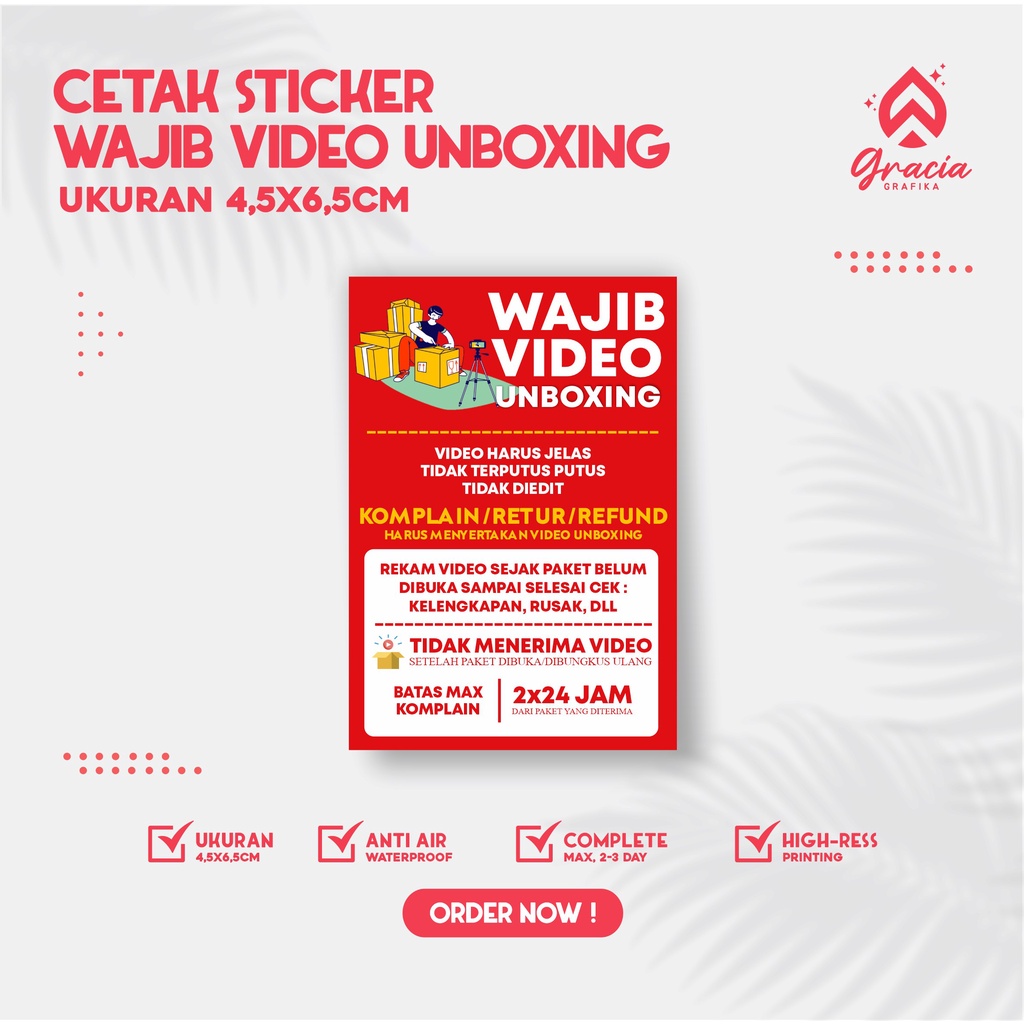 Jual Sticker Wajib Video Unboxing/Sticker Perhatian Wajib Video