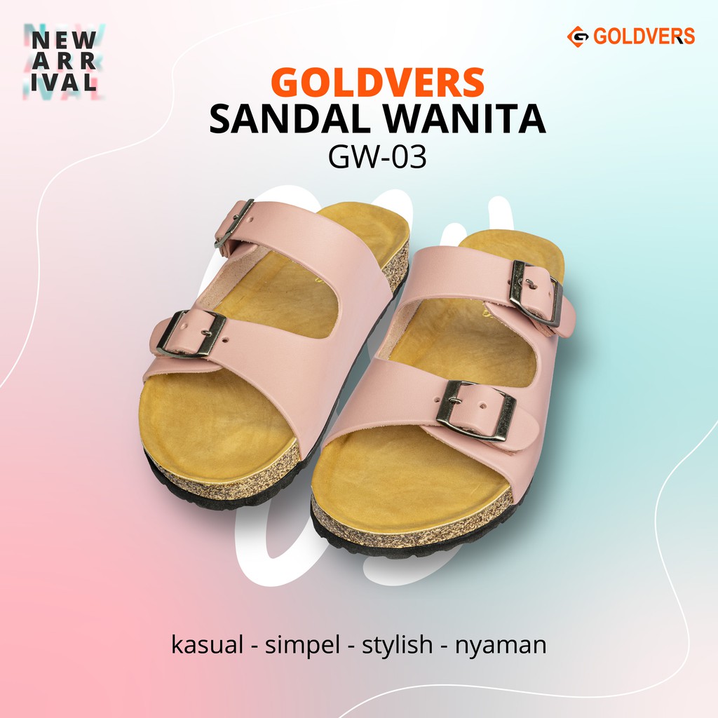 Goldvers Sandal Selop Wanita Synthetic leather PVC - Ukuran 36 sampai 40 ( Cream Coklat Pink )