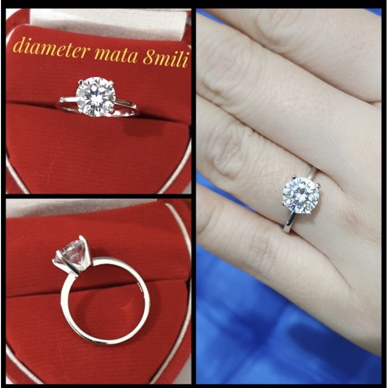 Cincin solitaire cincin perak 925 cincin wanita perak 925 lapis emas putih S362