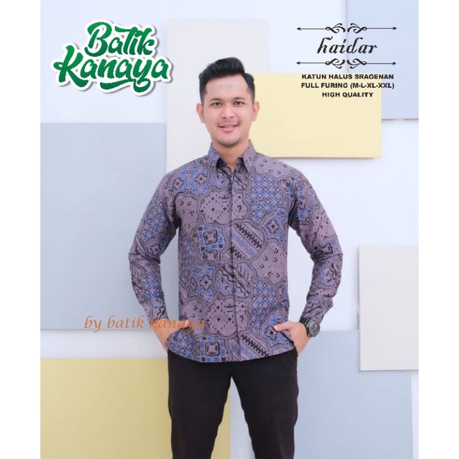 Kanaya Kemeja Batik Pria Lengan Panjang Full Furing Modern HAIDAR Ungu