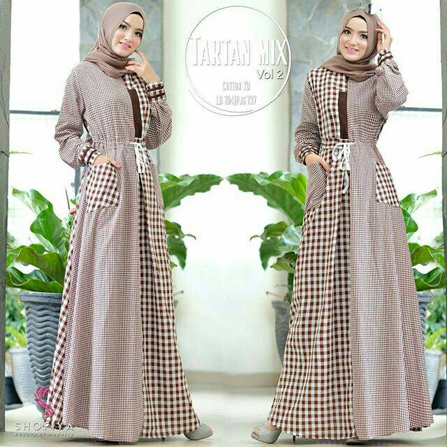 Tartan Mix DRESS MUSLIM, baju wanita, baju gamis, dress, gamis, Baju gamis, fashion wanita