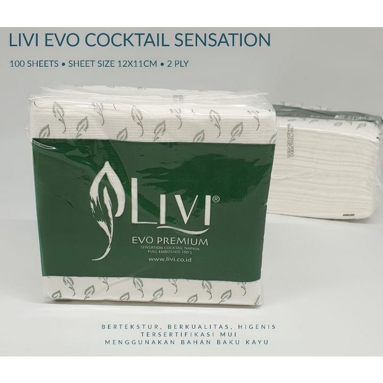 Tissue LIVI EVO COCKTIAL PREMIUM Sensation Napkin 100 Sheets Tisue Meja Makan Lembut