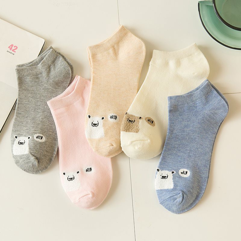 Retaily D030 D040 D050 Kaos Kaki Motif Love dan Beruang Wanita Kaos Kaki Pendek Korea   Short Socks