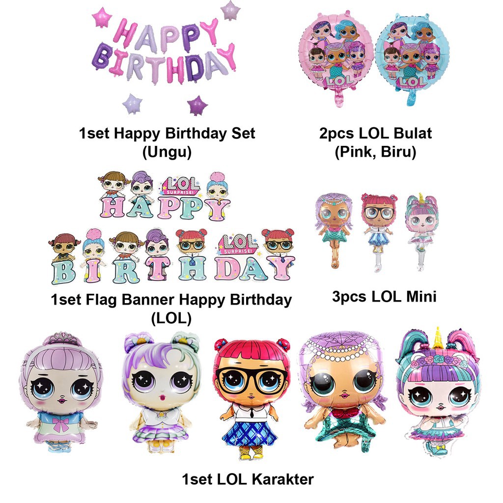 [PAKET] BIRTHDAY Set LOL COMPLETE Dekorasi Backdrop Ulangtahun