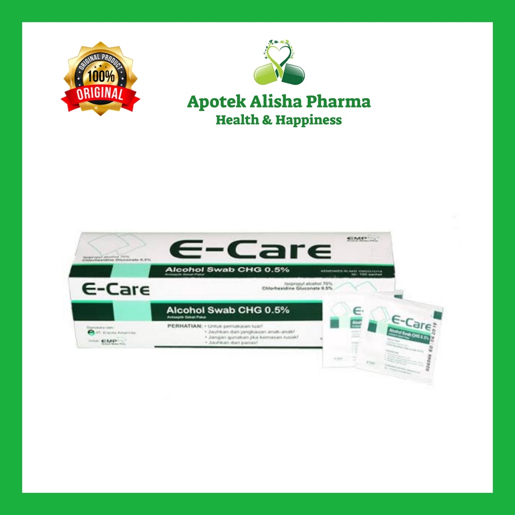 E-CARE ALCOHOL SWAB BOX 100Pcs - E Care Alkohol Swab / Alkohol Swab E Care / Kasa Sterilisasi untuk Kulit