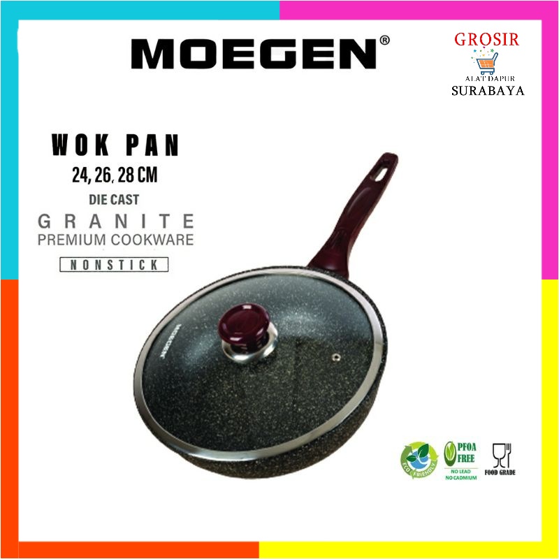 WOK PAN MOEGEN GERMANY Granite Series 24 - 26 - 28 cm / Wok Pan Moegen Anti Lengket