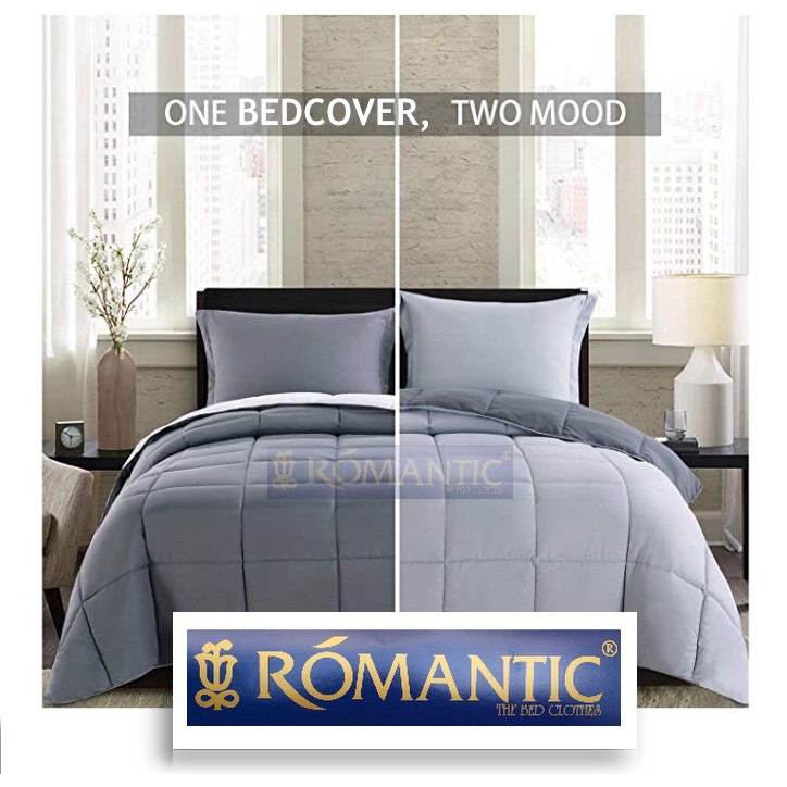 Two tone Bedcover sprei set by ROMANTIC katun jepang adem bahan halus abu tua muda minimalis