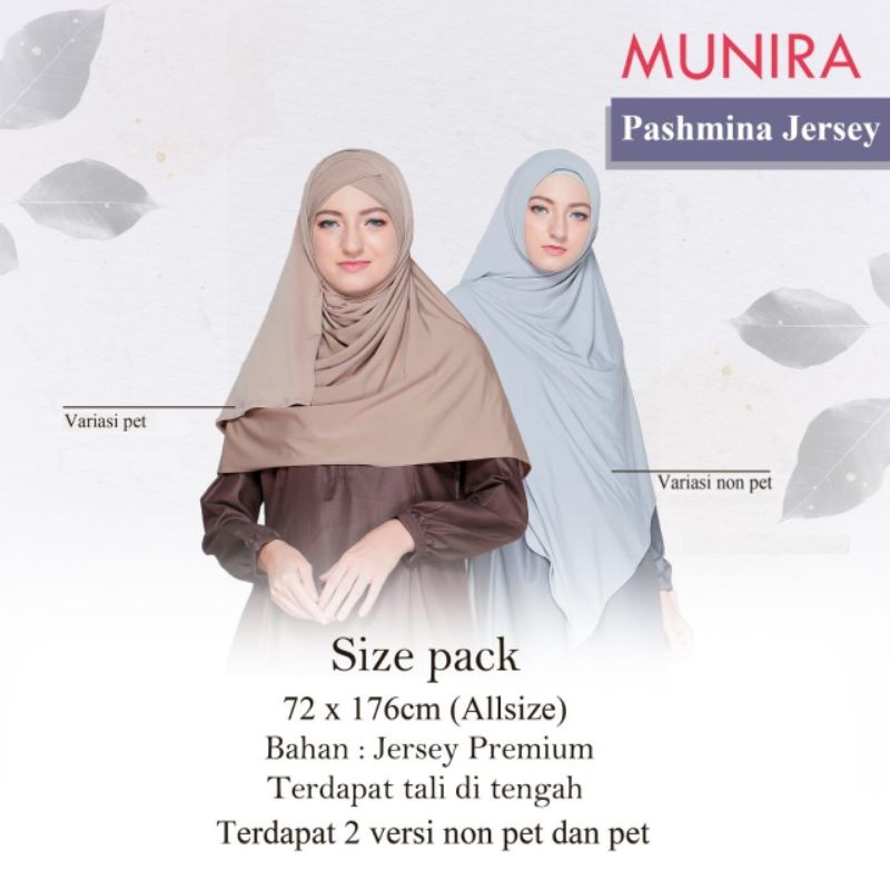 Munira Pasmina Instan Bahan Jersey Versi Pet dan Non Pet Pasmina Harian Terbaru Premium Quality