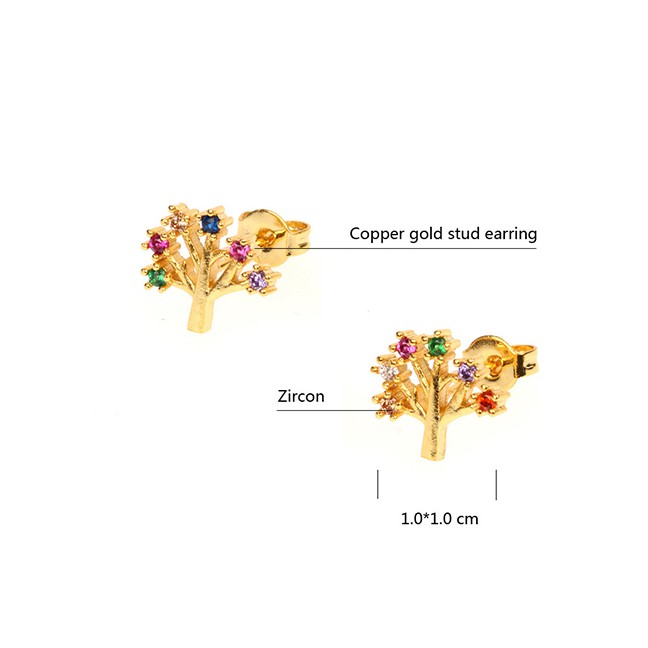 LRC Anting Tusuk Fashion Gold Micro-inlaid Zircon Tree Life Earrings F90398