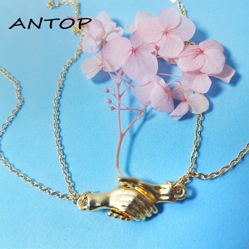 2 pcs Jabat Tangan Beberapa Kalung Rantai Klavikula untuk Wanita dan Pria Hadiah ANTOP