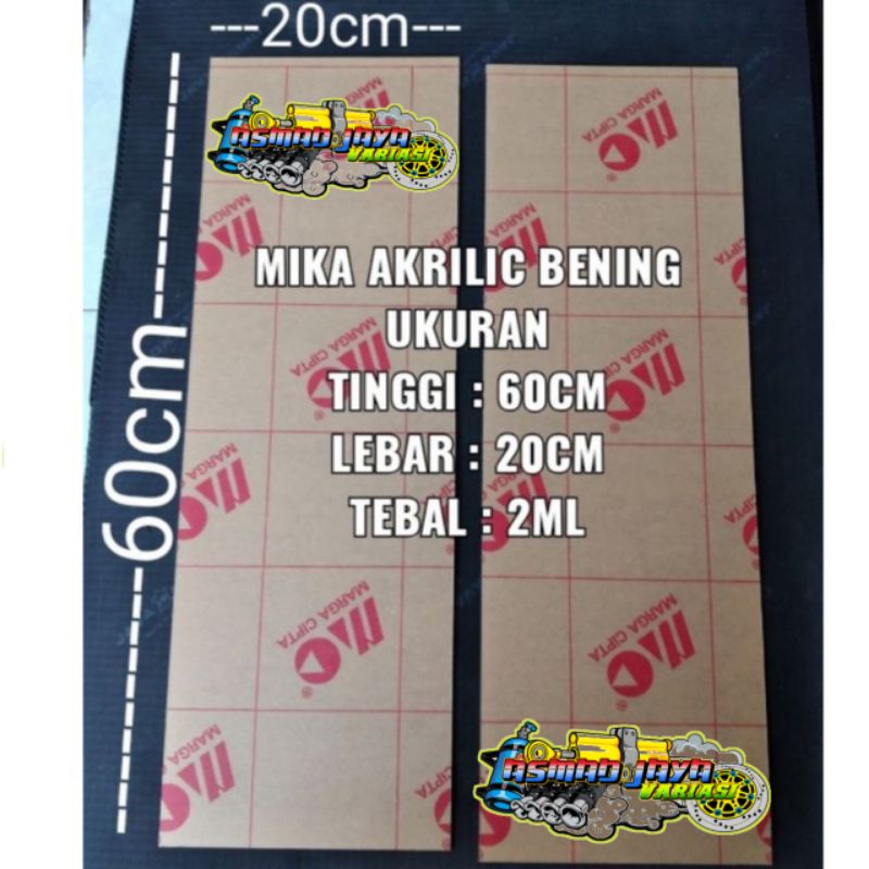 Mika akrilik bening lembaran ukuran panjang 60cm lebar 20cm tebal 2ml
