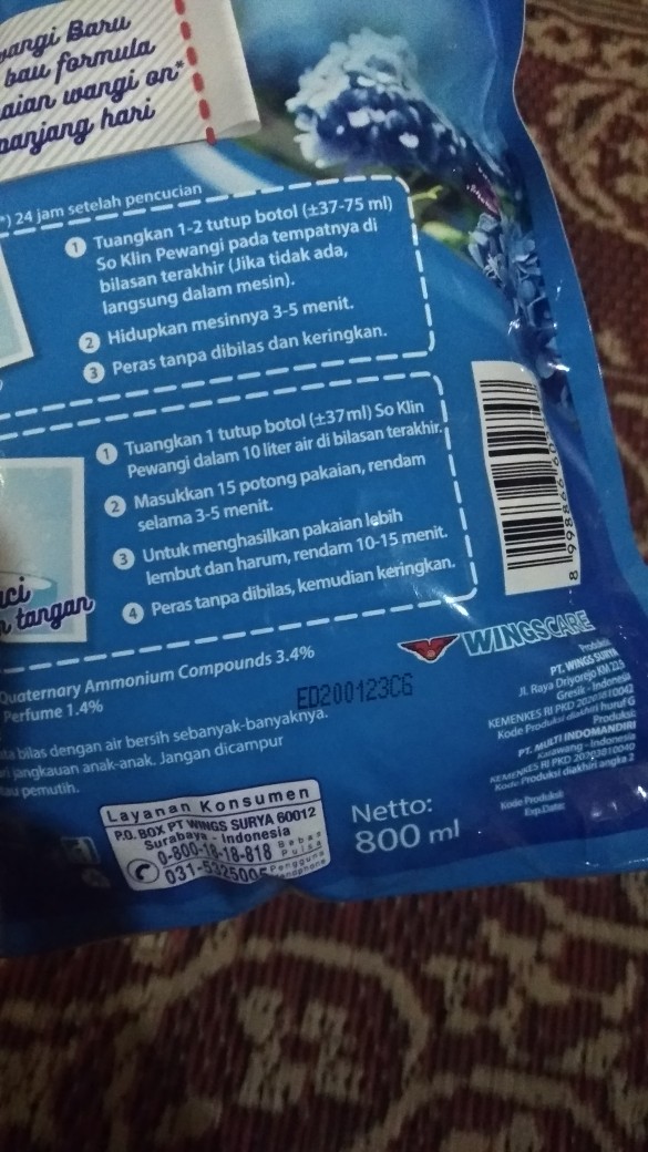 So Klin Pewangi Pakaian 1x Bilas 900ml Purple Night