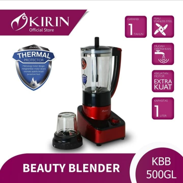 KIRIN Blender Kaca 1.3 Liter KBB 500 GL RED - Garansi Resmi 1 Tahun