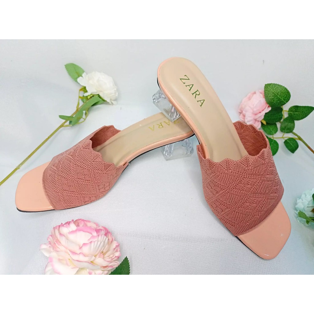 Sandal Kasual Hak Kaca Sandal Wanita Hak Kaca Sendal Heels Rajut Selop Wanita Sandal Rajut wanita Ha