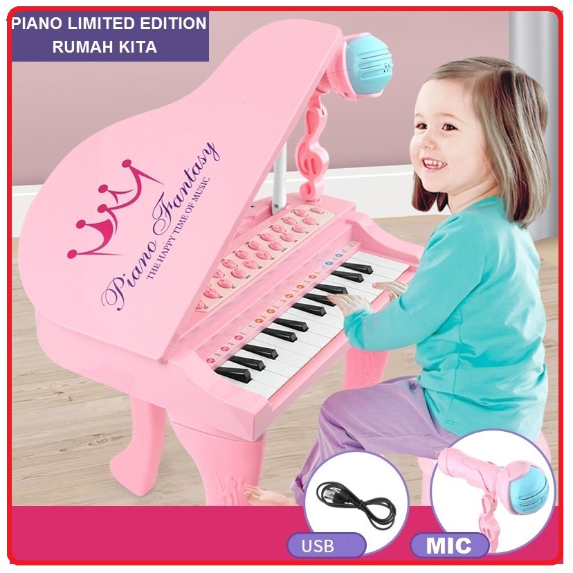 MAINAN ANAK EDUKASI ELEKTRIK KEYBOARD PIANO MUSIK MICROPHONE KARAOKE  ADA USB KABEL AUX AUDIO KE HP 