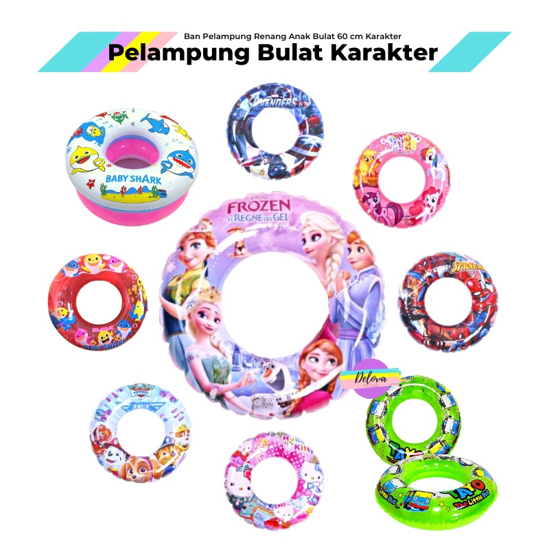 Ban Pelampung Belajar Renang Anak Bulat Donat 60 cm Gambar Karakter Avangers Spiderman Frozen Little