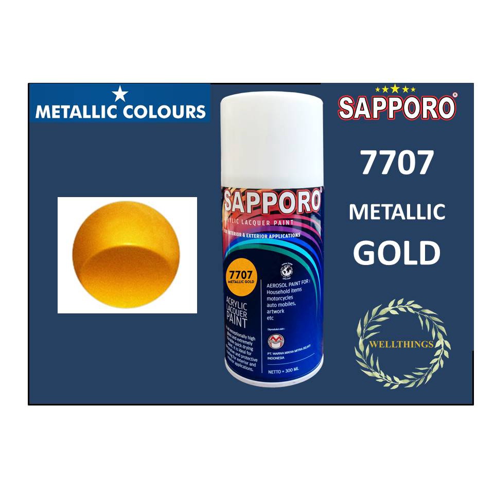 Sapporo Paint Metallic Gold 7707/Emas Metalik/cat semprot/pylox/pilok