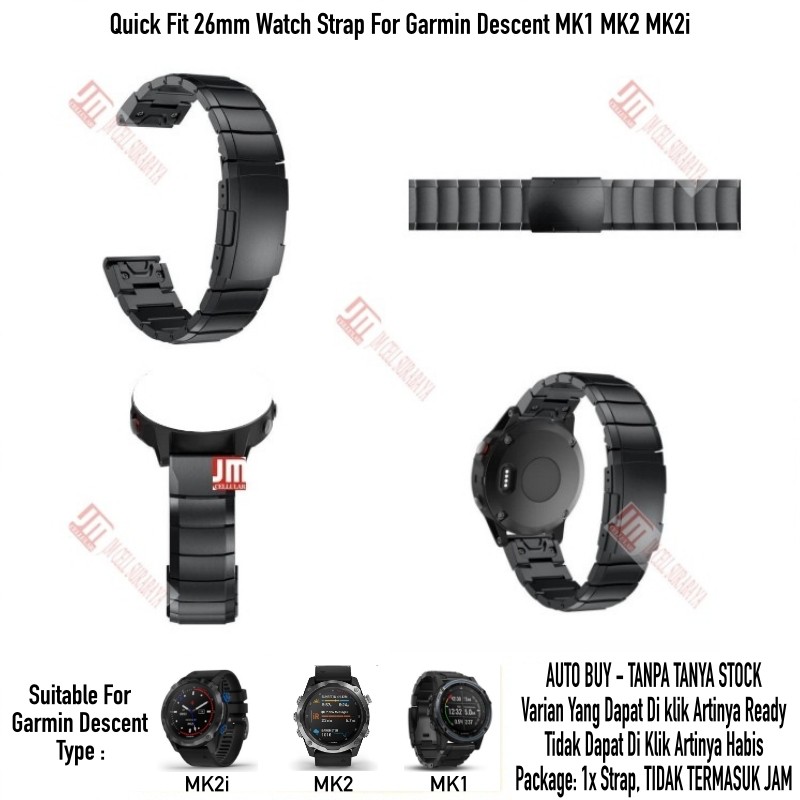 Tali Jam Quick Fit 26mm Watch Strap Garmin Descent MK1 MK2 MK2i - Stainless Steel