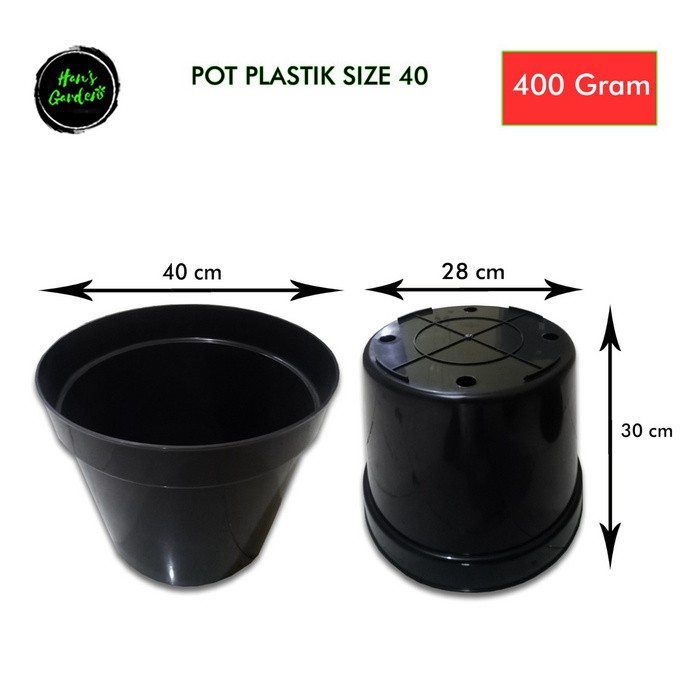 Pot 40 cm hitam pot bunga plastik grosir murah