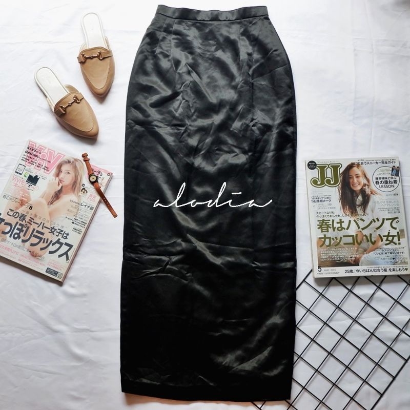 ROK KANTOR KERJA KULIAH WANITA / ROK VINTAGE KOREA KASUAL KEKINIAN PANJANG HITAM POLOS