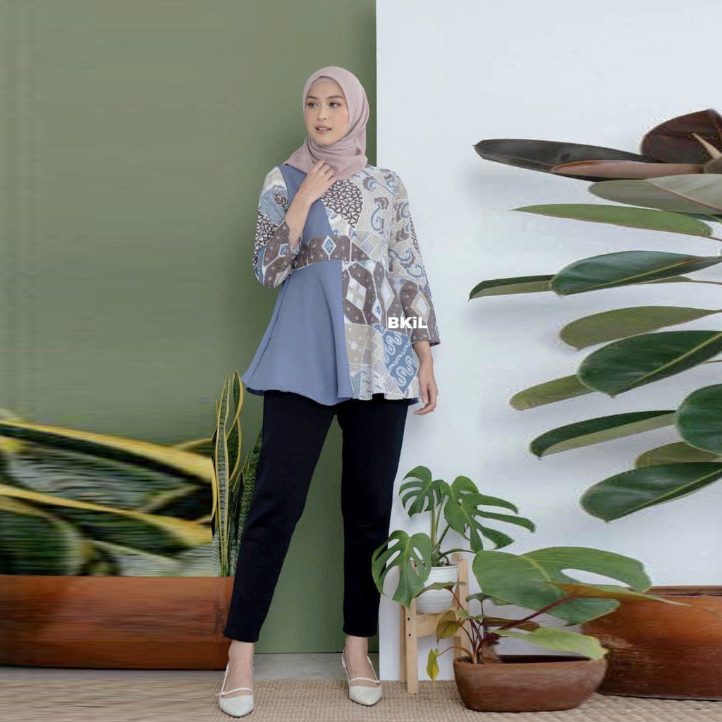 Baju Batik Wanita Modern Exclusive BKil Blouse Batik Kombinasi Moscrepe
