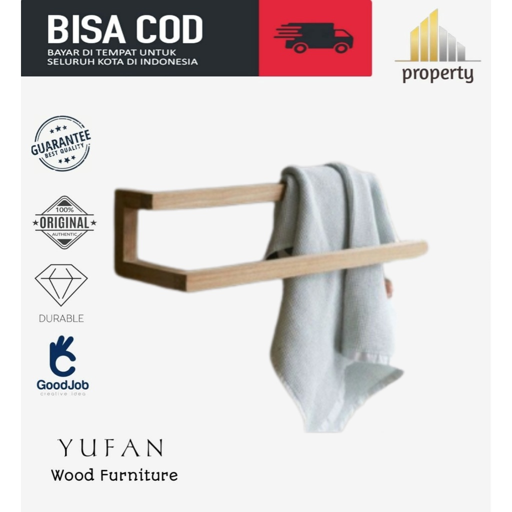 YUFAN Rak Gantungan Jemuran Handuk Kayu Gantung Baju Tempel Dinding Estetik