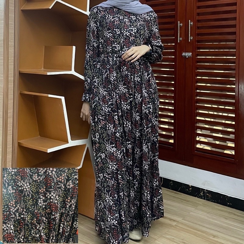 [SIZE STANDAR VOL 1] Floral dress maxi dress panjang gaun casual bunga wanita-Ink