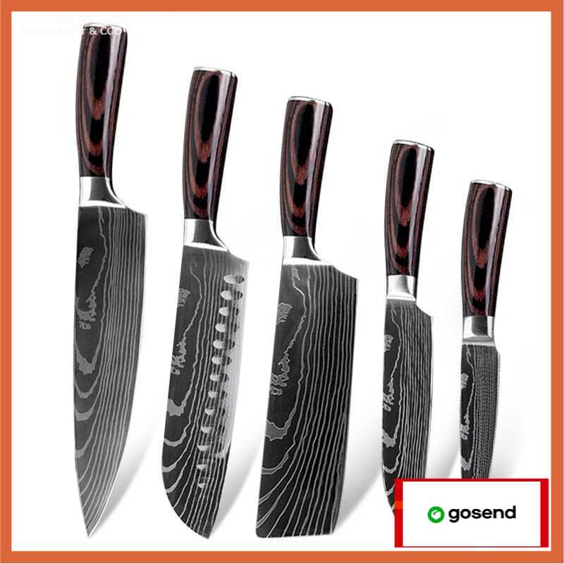 Paket Satu 1 Set Pisau Dapur Chef Knife Xituo Set Pisau Dapur Damascus Pattern Stainless Steel 5 PCS